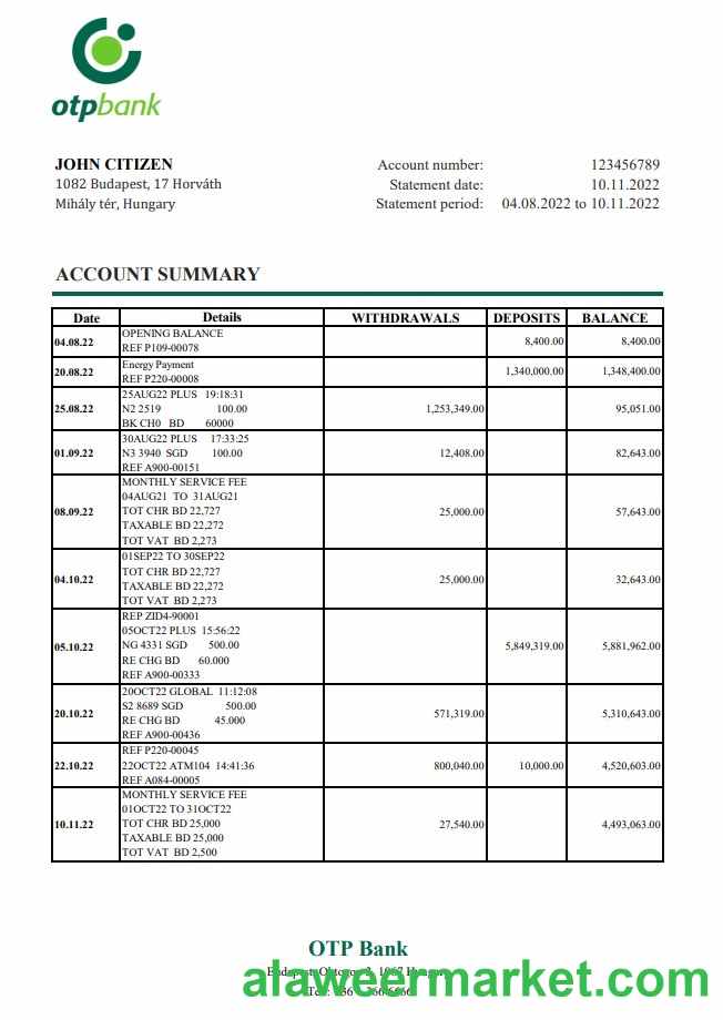 Hungary OTP bank statement xls